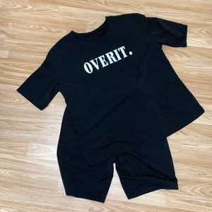 2 piece short set all black with white lettering